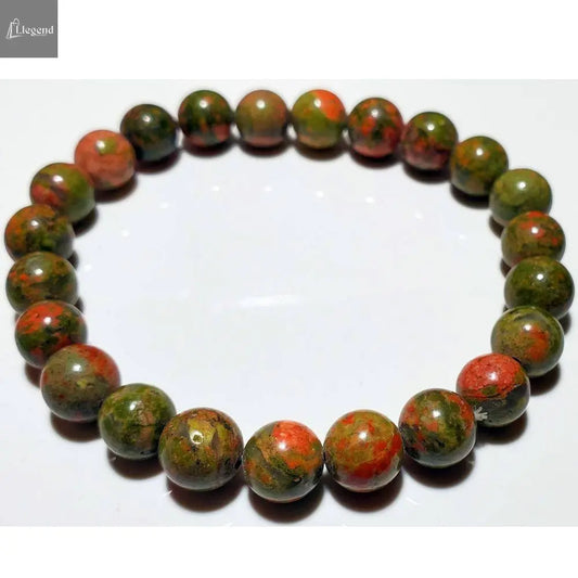 8mm Unakite Beaded Elastic Stretch Bracelet Silver Hestia