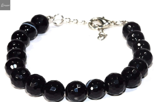 Black Agate Yoga Bracelet Silver Hestia