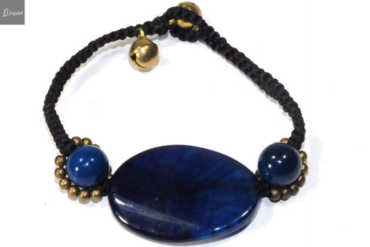 Blue Agate Slice & Rounds Bracelet Silver Hestia